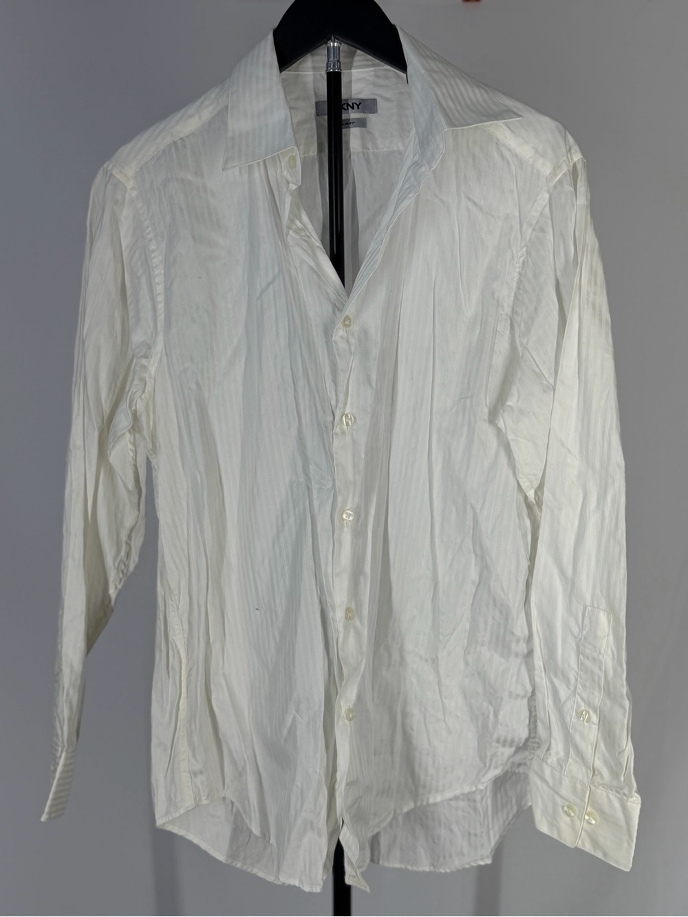 DKNY Men's White Subtle-Stripe Dress Shirt